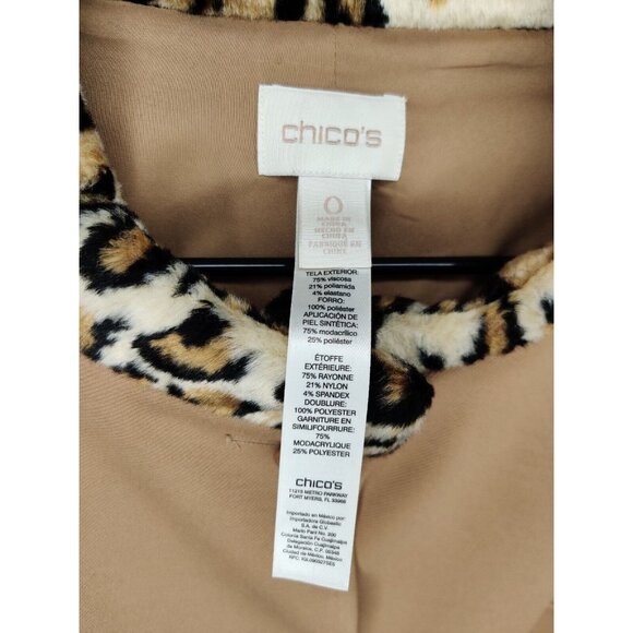 CHICO'S $159 Faux Fur Collar Leopard Swing Jacket Lined Size 0 (Small-4) - Picture 5 of 11